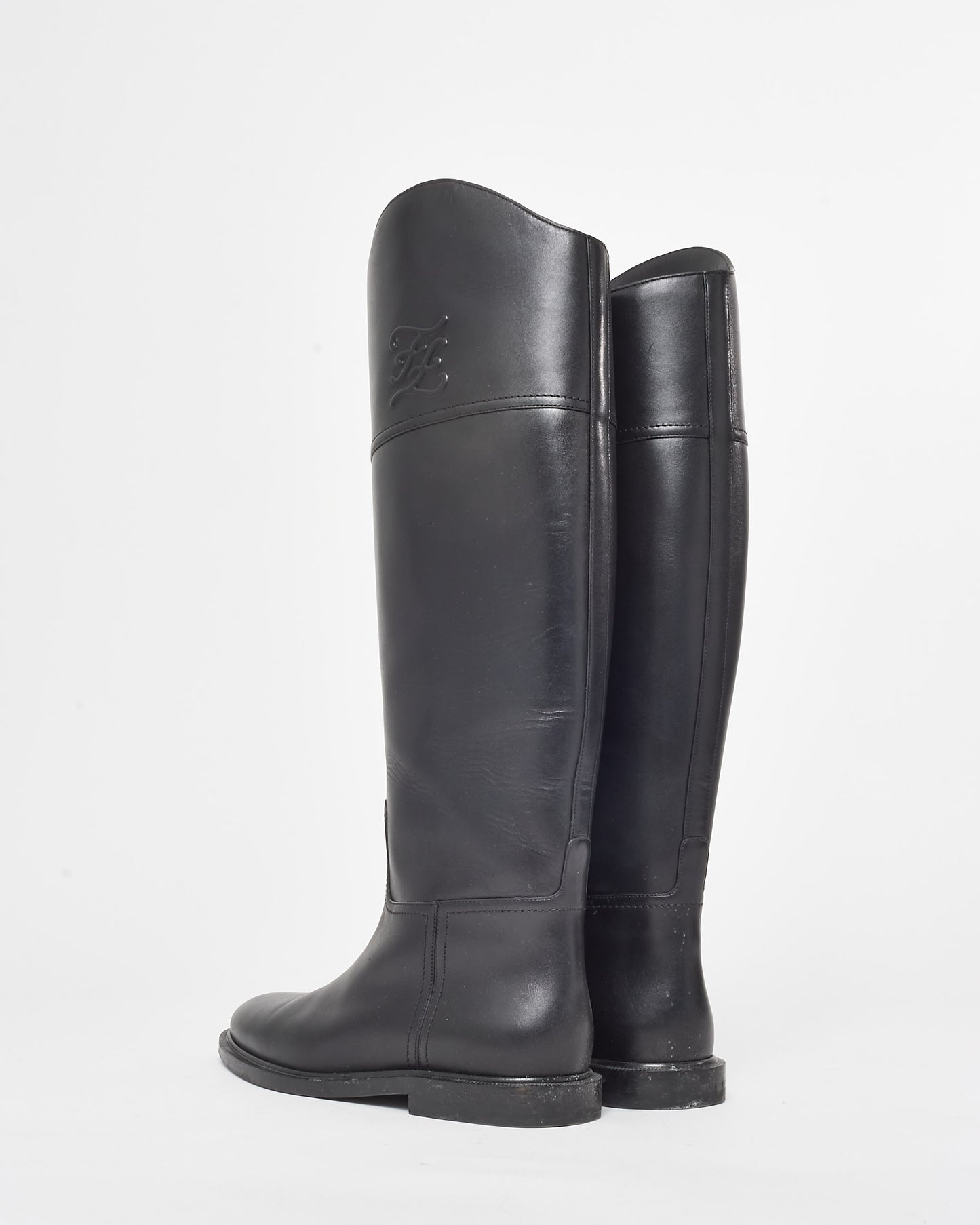 Fendi Black Leather Logo Tall Riding Boots - 41