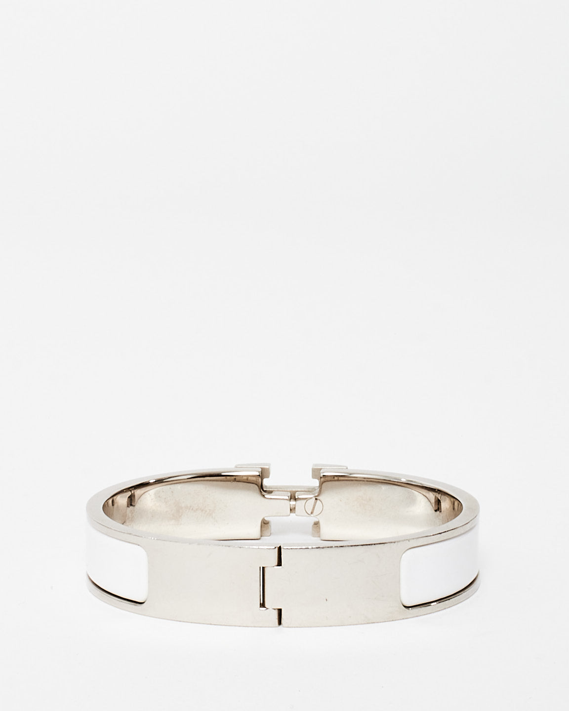 Hermès White & Silver Clic Clac Bracelet - PM