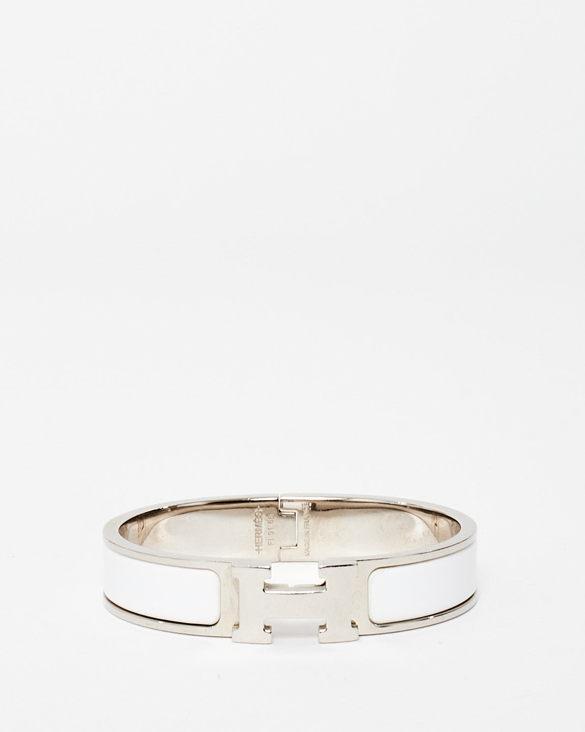 Hermès White & Silver Clic Clac Bracelet - PM