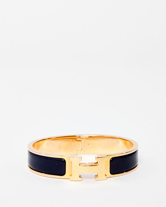 Hermès Navy Blue (Bleu Abysse) & Rose Gold Clic Clac Bracelet - PM