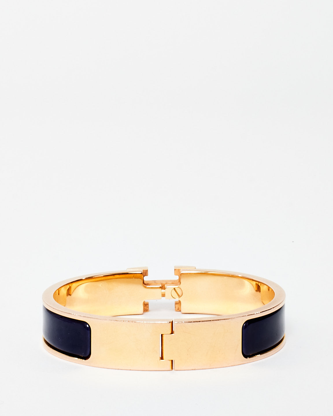 Hermès Navy Blue (Bleu Abysse) & Rose Gold Clic Clac Bracelet - PM