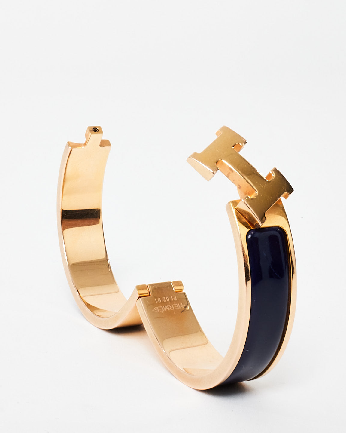 Hermès Navy Blue (Bleu Abysse) & Rose Gold Clic Clac Bracelet - PM