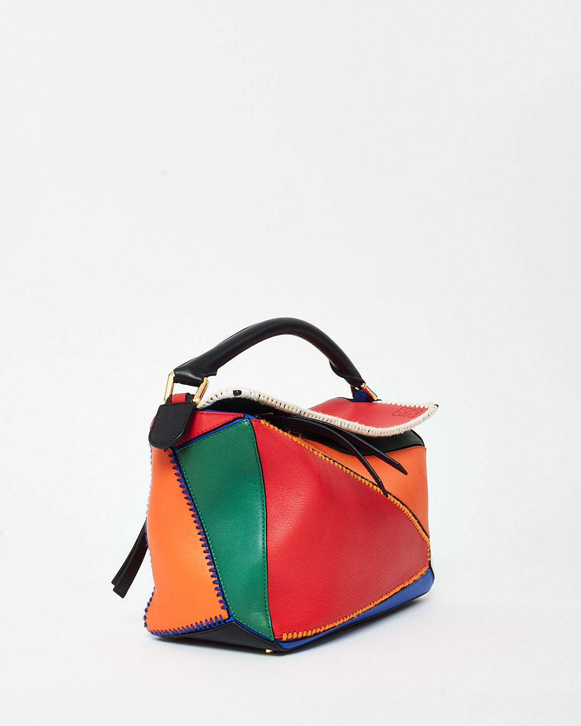 Loewe Black & Multi Color Leather Patchwork Medium Puzzle Bag