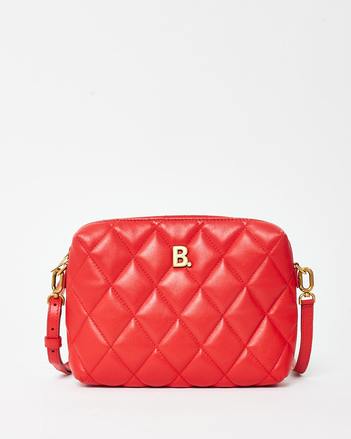 Balenciaga Red Quilted Leather Touch B Logo Camera Bag