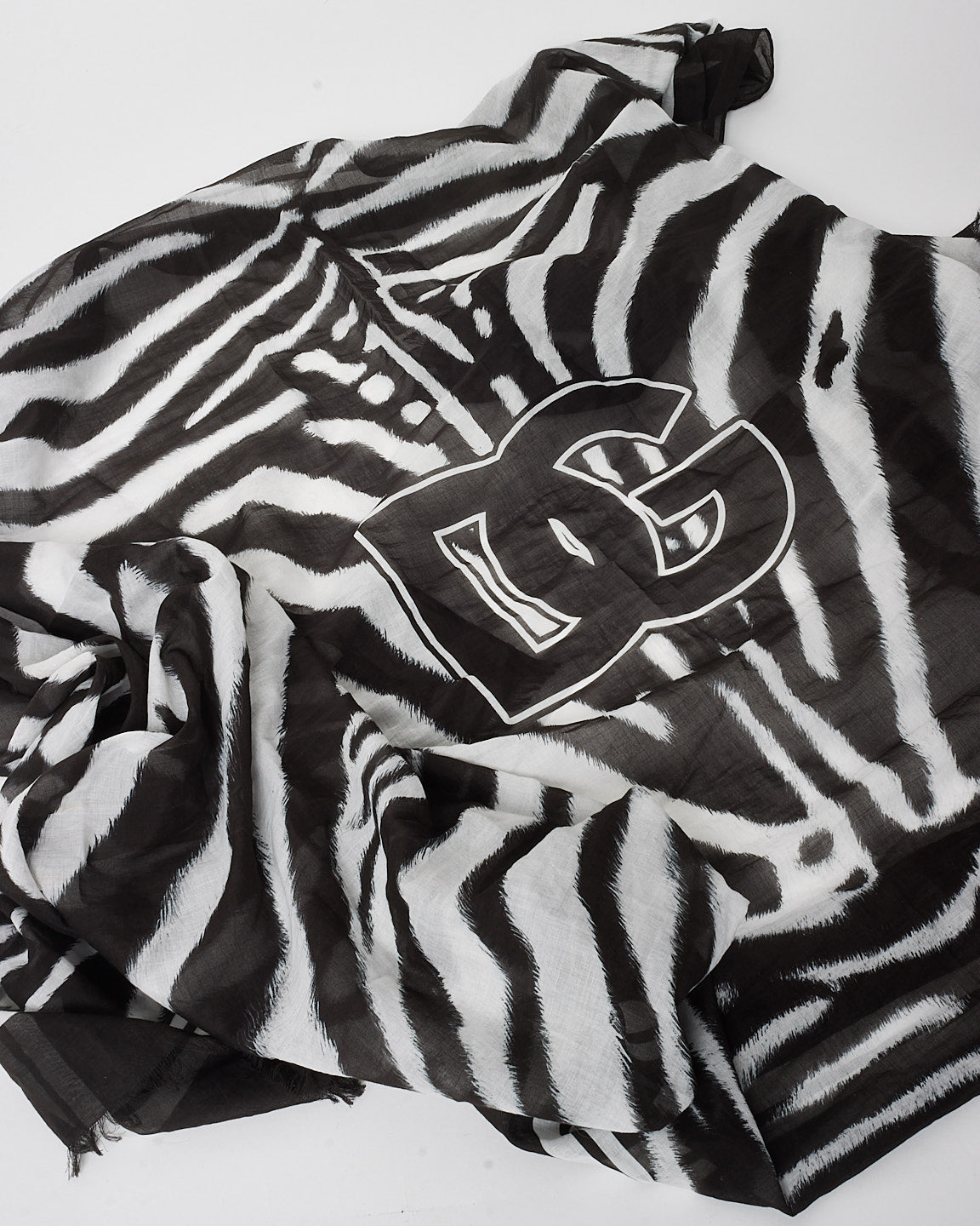 Dolce & Gabbana "Beachwear" Black & White Zebra Print Chiffon Shawl Scarf