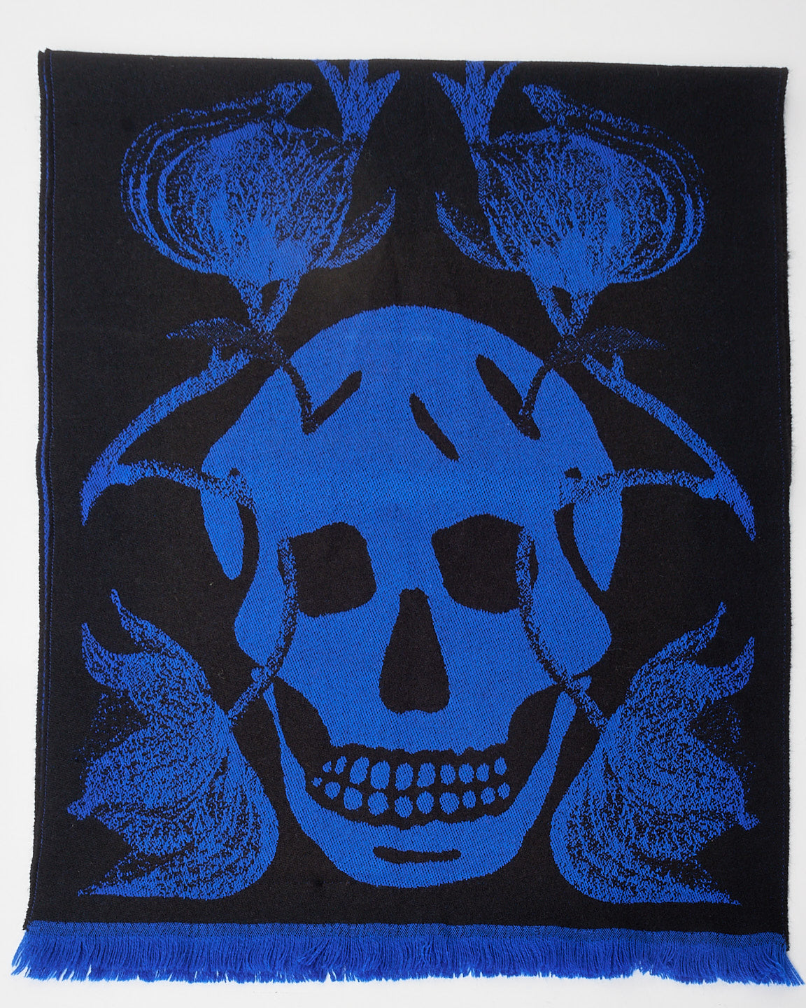 Alexander McQueen Blue Skull & Leaf Print Knit Scarf