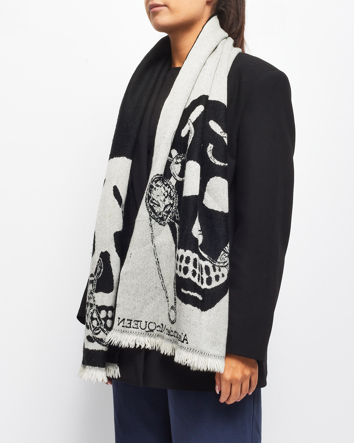 Alexander McQueen Grey & Black Pierced Skull Face Scarf