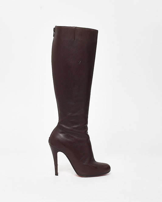 Christian Louboutin Brown Leather Stiletto Knee High Boots - 35