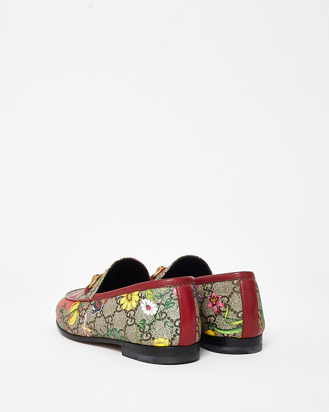 Gucci Red Monogram Flora Print Horsebit Loafers - 35