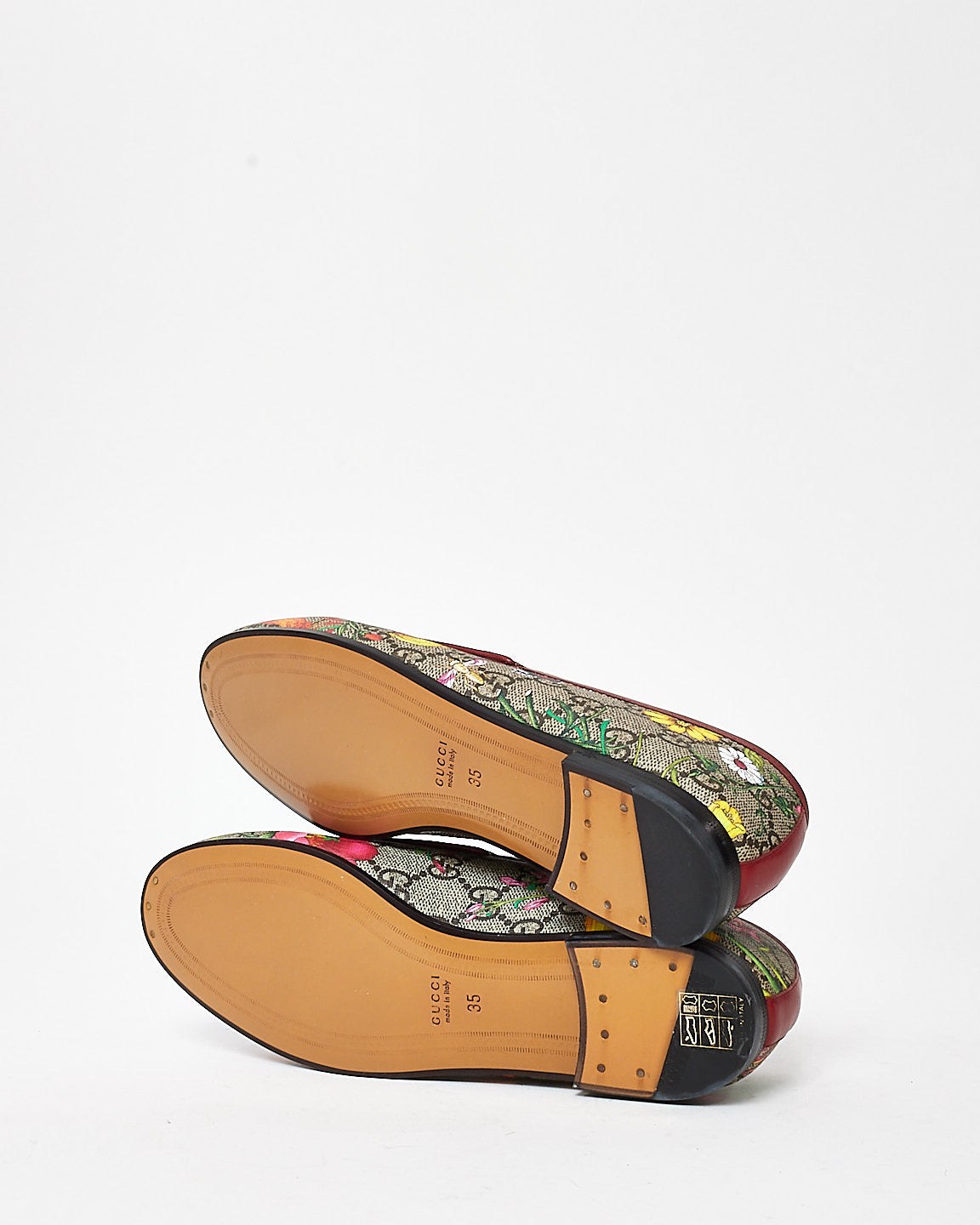 Gucci Red Monogram Flora Print Horsebit Loafers - 35