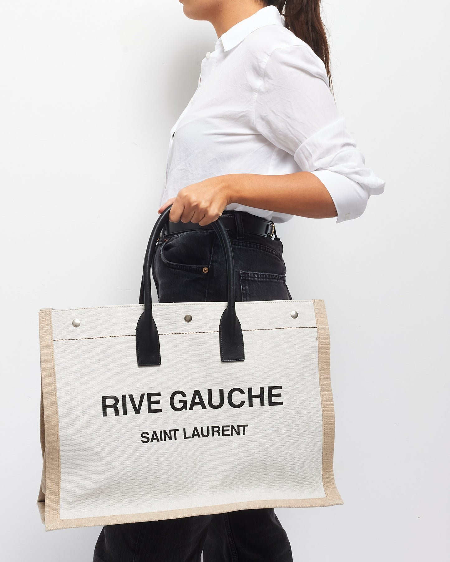 Saint Laurent Beige Canvas "Rive Gauche" Tote Bag