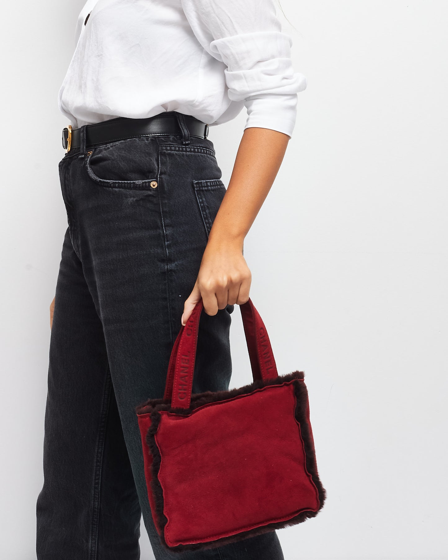 Chanel Burgundy Suede & Faux Fur Mini Tote Bag