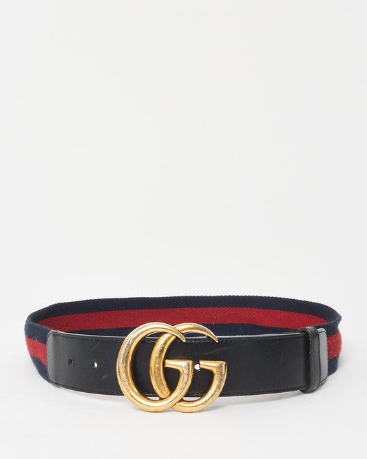 Gucci Blue & Red Web Canvas GG Marmont Belt - 80/32