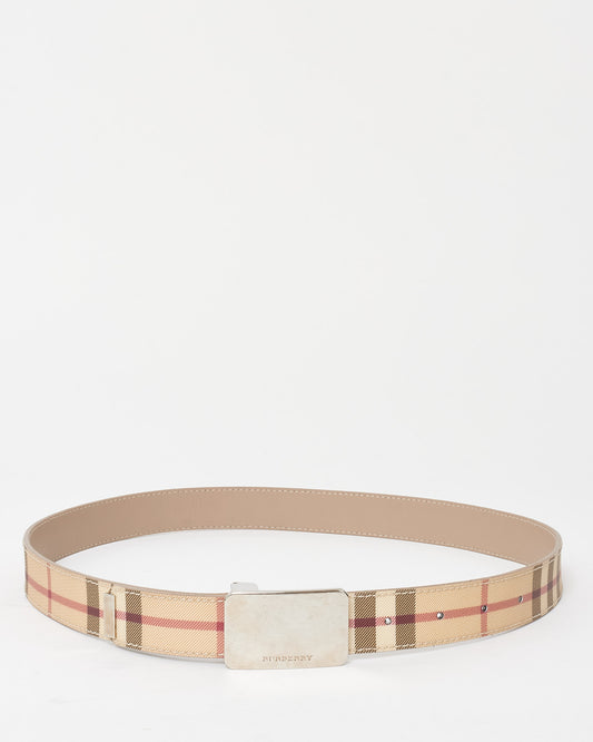 Burberry Beige Plaid Canvas Belt - 100/40