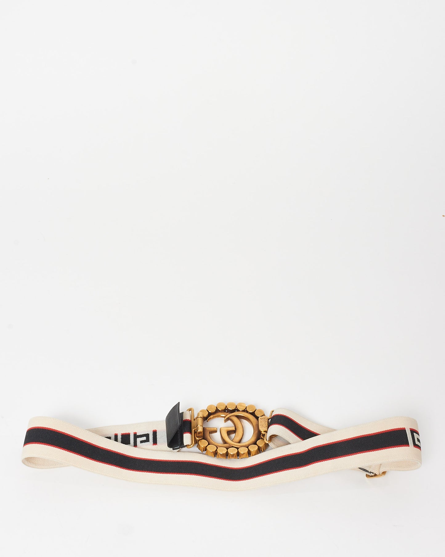 Gucci Cream Logo Elastic Red Crystal GG Marmont Belt - 75/30