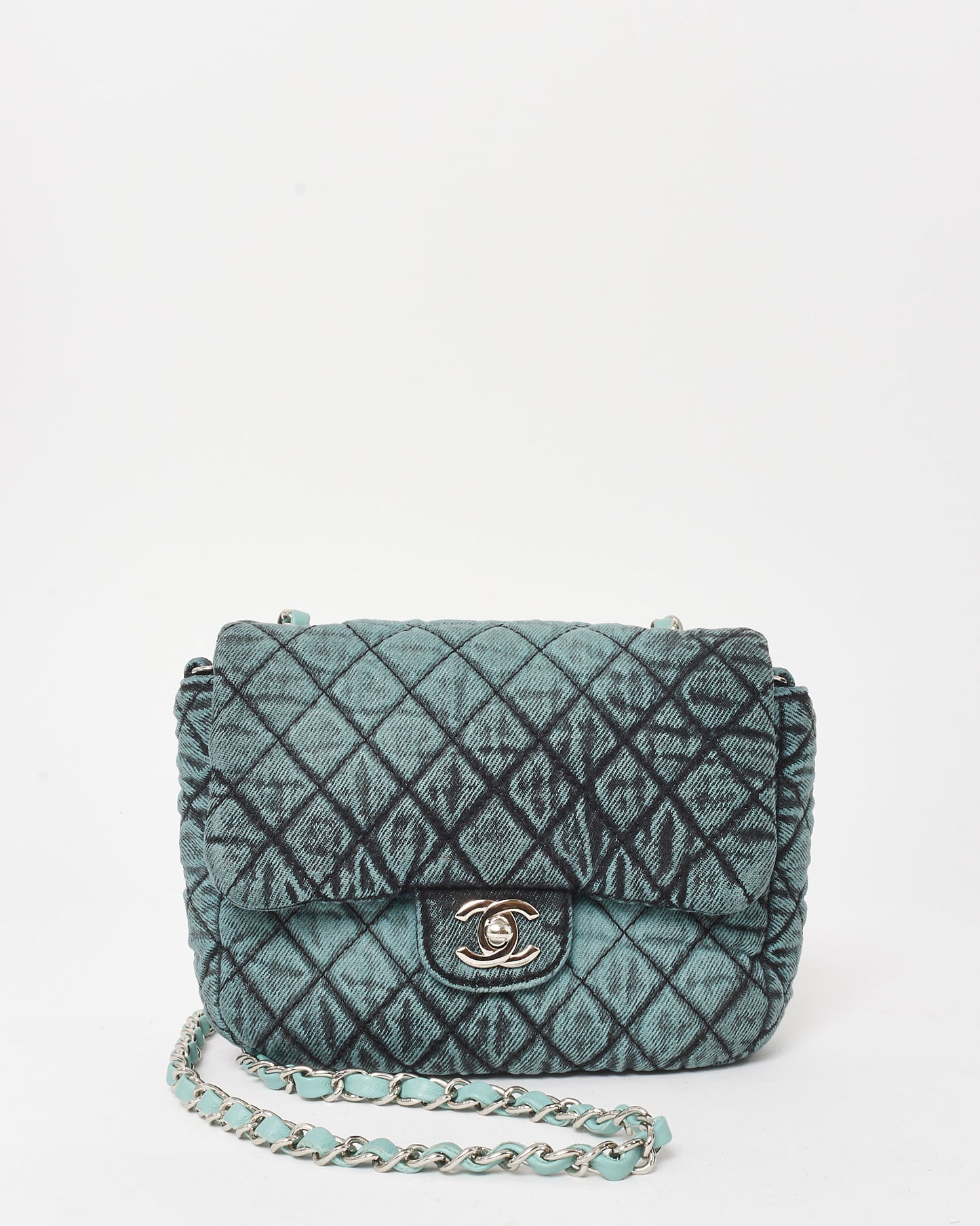 Chanel Acid Wash Blue Denim Mini Square Single Flap Bag