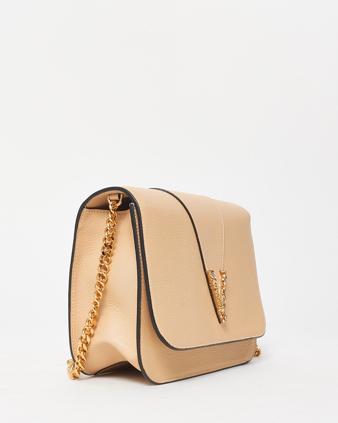 Versace Beige Grained Leather Virtus Crossbody Bag