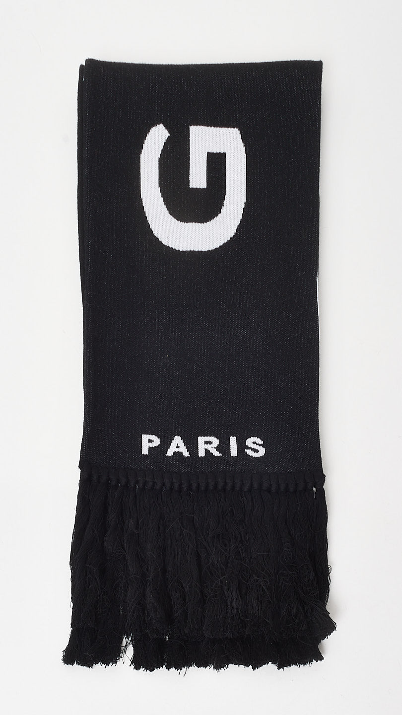 Givenchy Black Knit Logo Paris Fringe Scarf