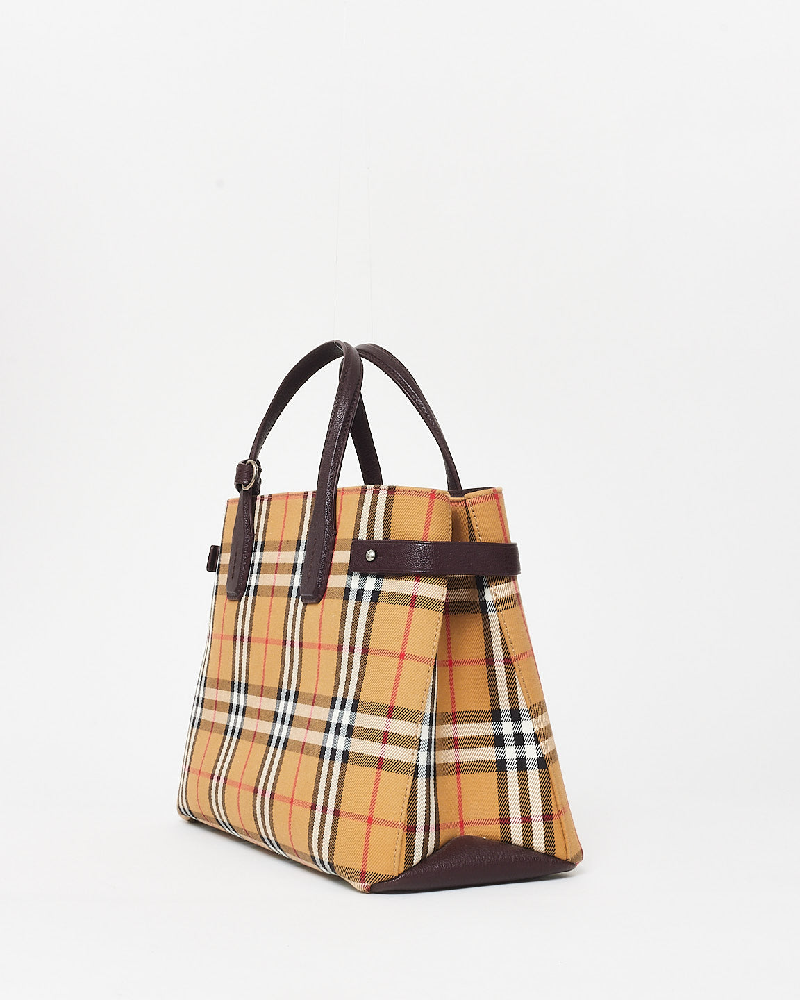 Burberry Vintage Check Canvas & Burgundy Leather Banner Tote