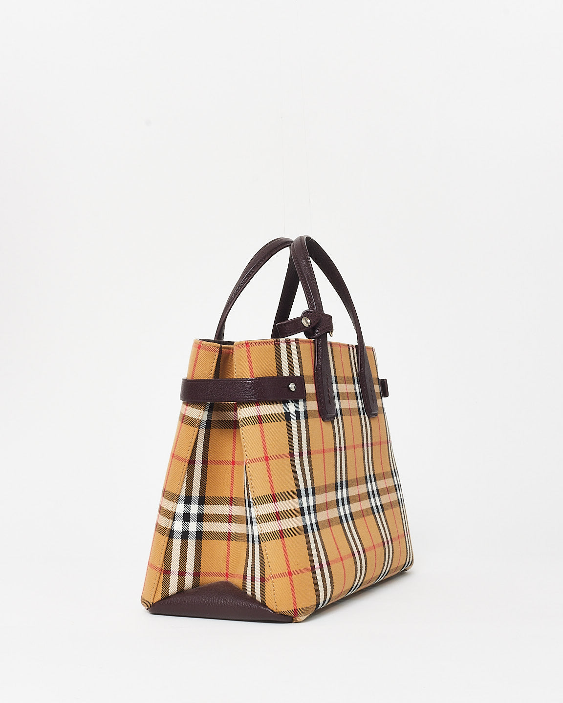 Burberry Vintage Check Canvas & Burgundy Leather Banner Tote