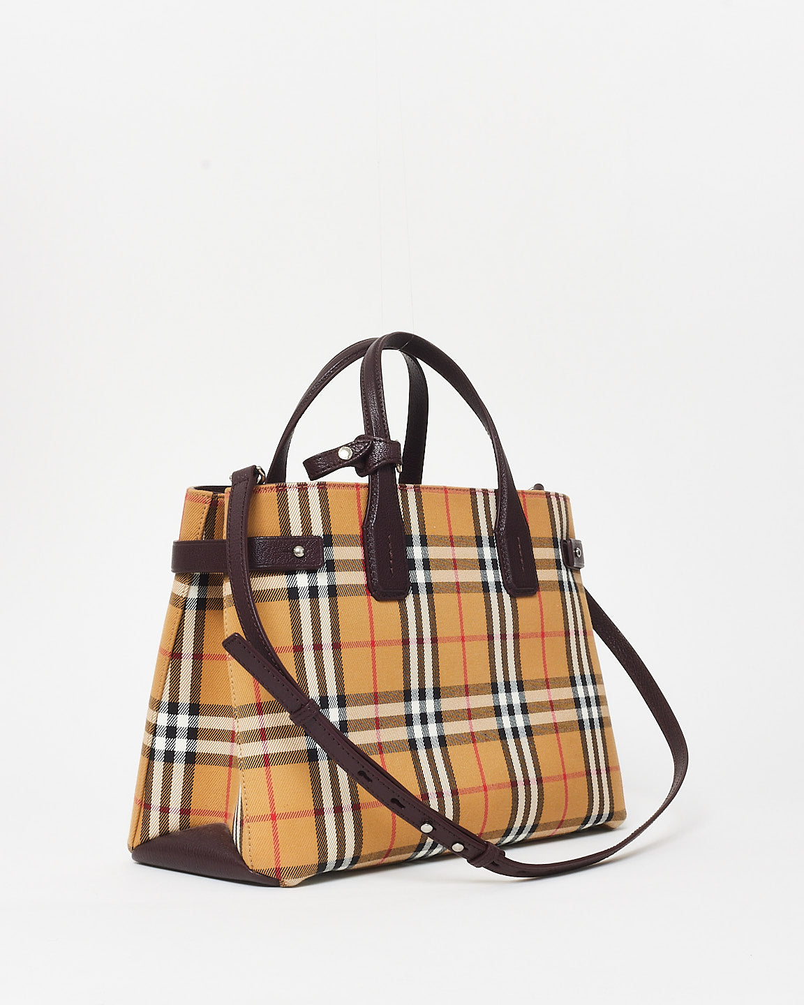 Burberry Vintage Check Canvas & Burgundy Leather Banner Tote