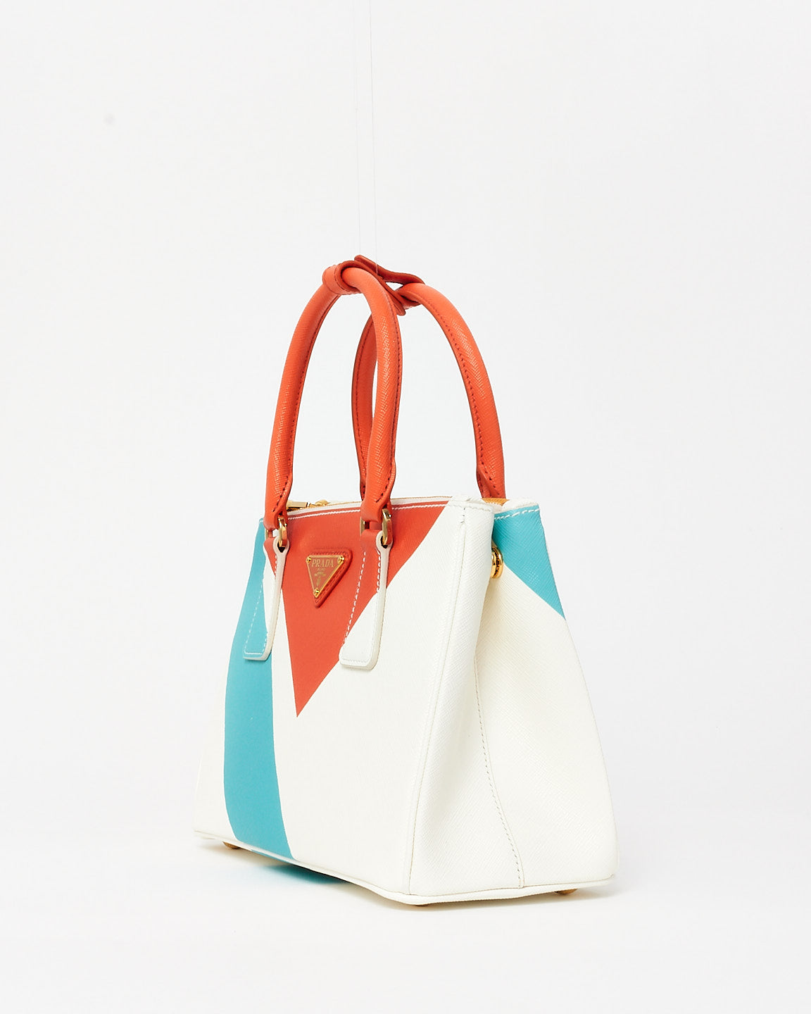 Prada White Orange & Blue Saffiano Leather Special Edition Small Galleria Bag