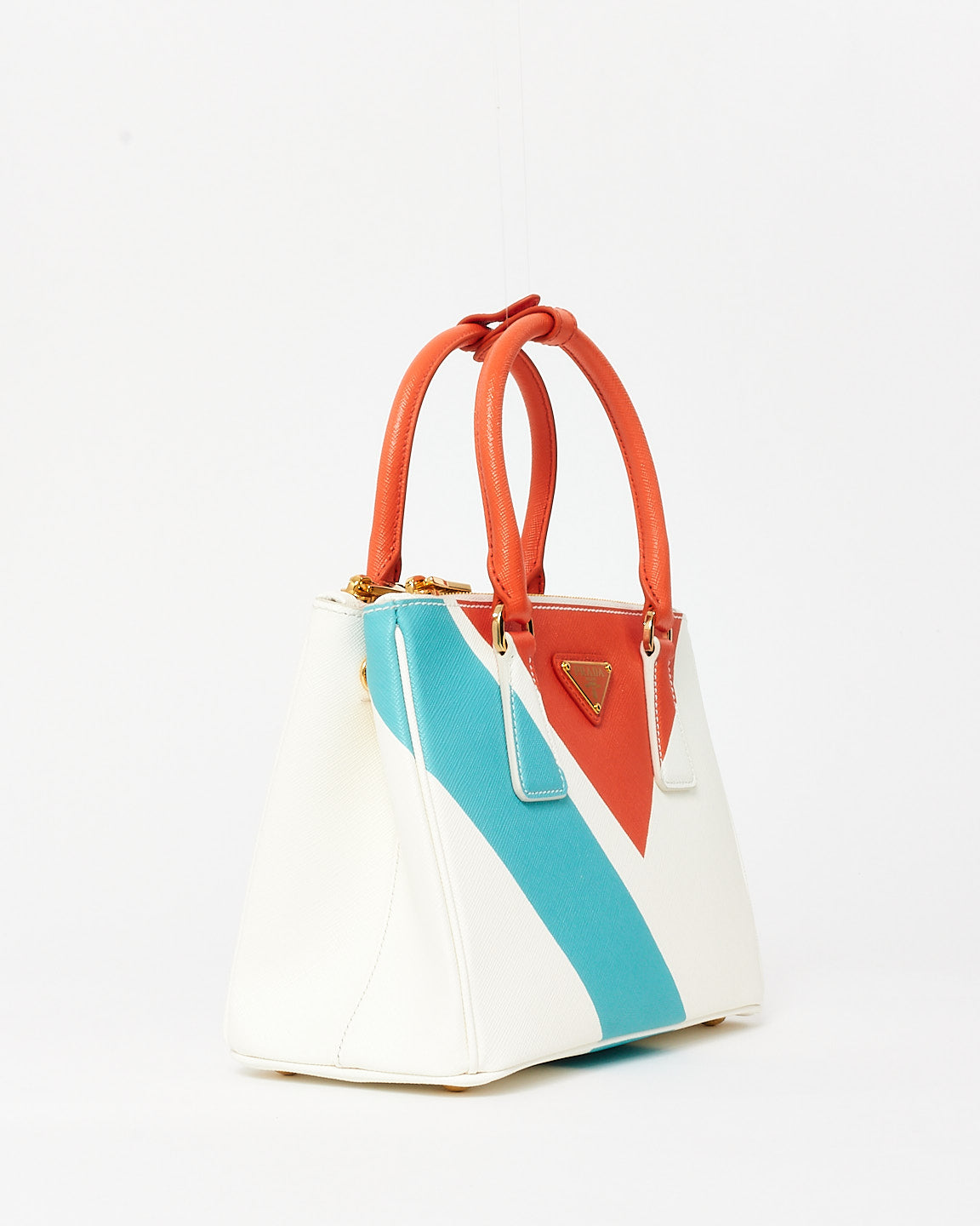 Prada White Orange & Blue Saffiano Leather Special Edition Small Galleria Bag