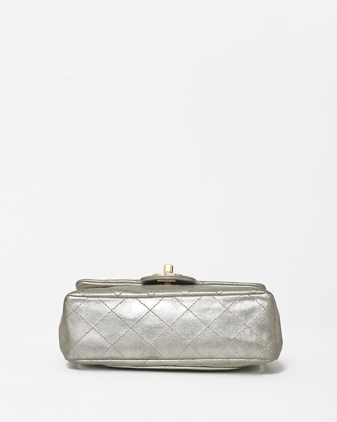 Chanel Silver Leather 4 Grommet Mini Rectangular Single Flap Bag