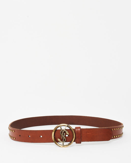 Saint Laurent Vintage Brown Leather Studded Serpent Belt - 75