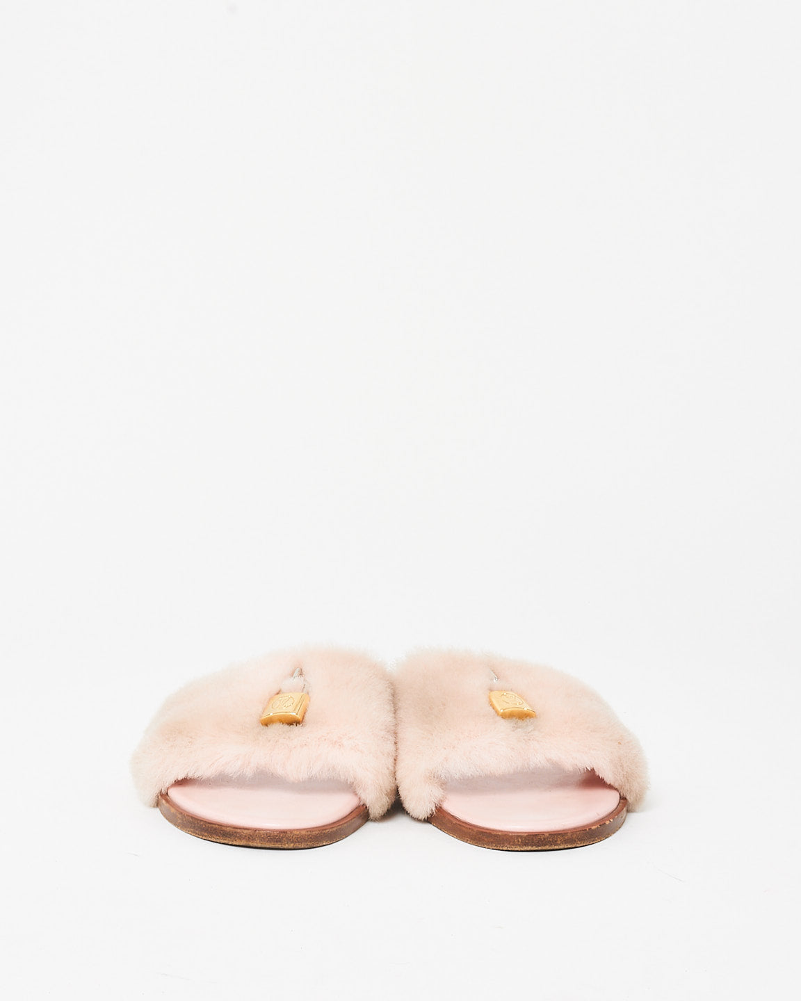 Louis Vuitton Pink Shearling & Lock Slides - 35