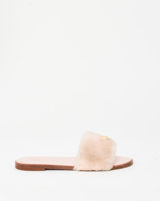 Louis Vuitton Pink Shearling & Lock Slides - 35