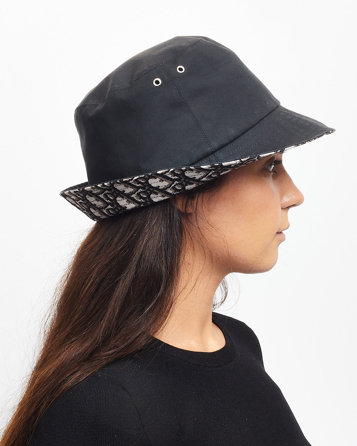 Dior Black Nylon & Oblique Reversible Bucket Hat - 59