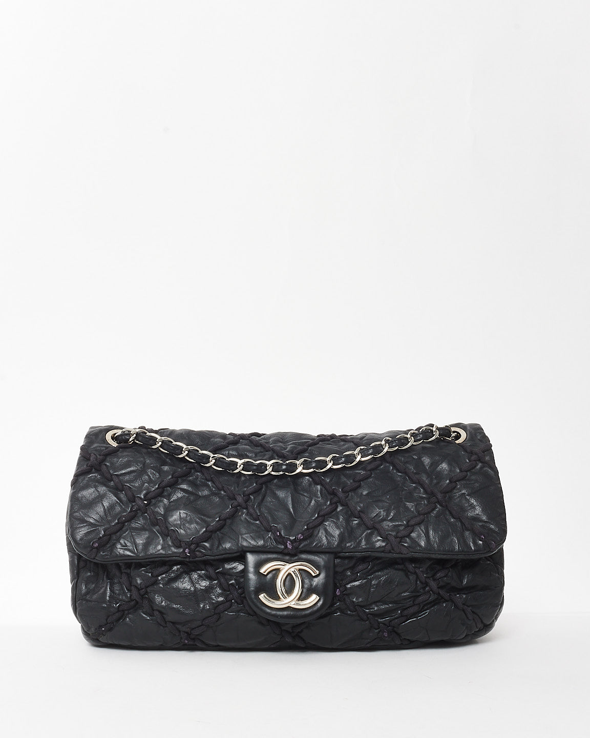 Chanel Black Leather Braided Quilt Maxi Single Flap Bag