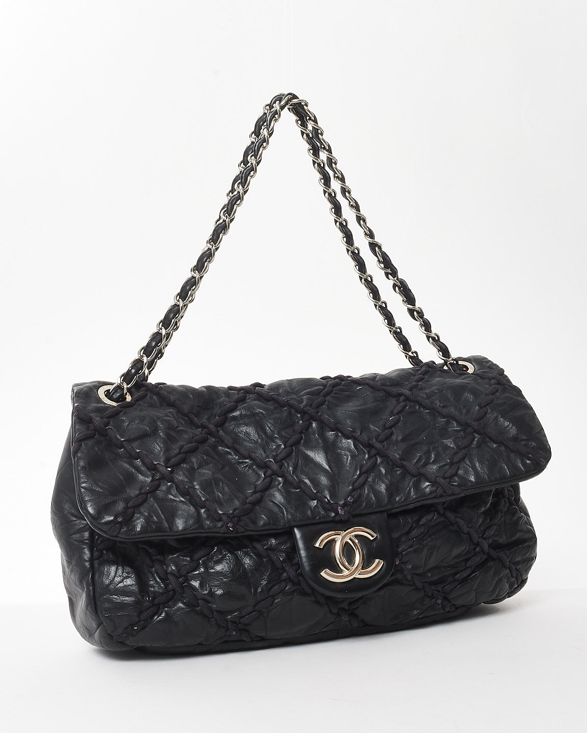 Chanel Black Leather Braided Quilt Maxi Single Flap Bag