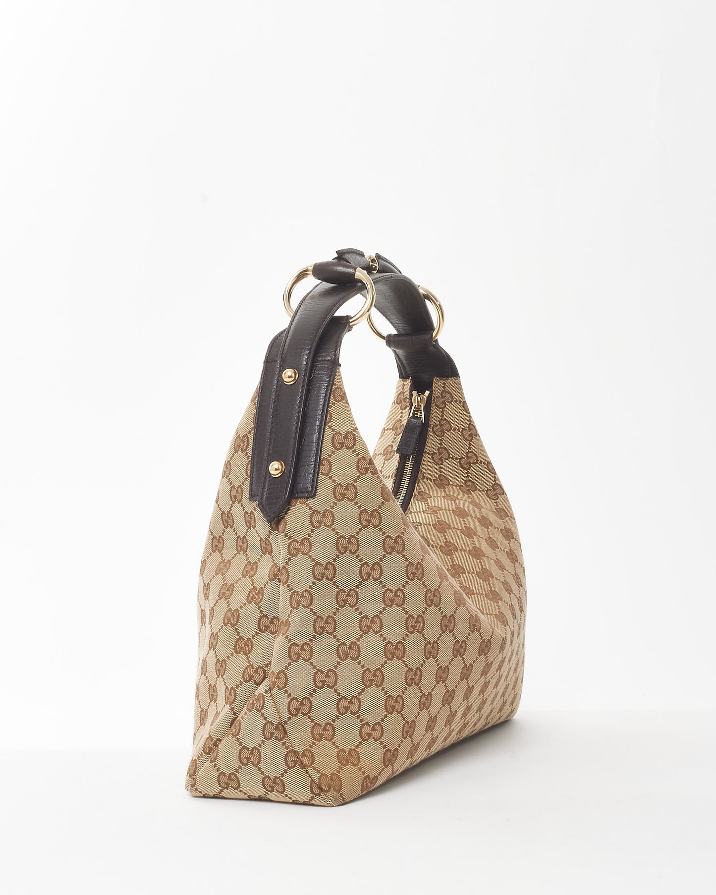 Gucci Brown Monogram Canvas Horsebit Hobo Shoulder Bag