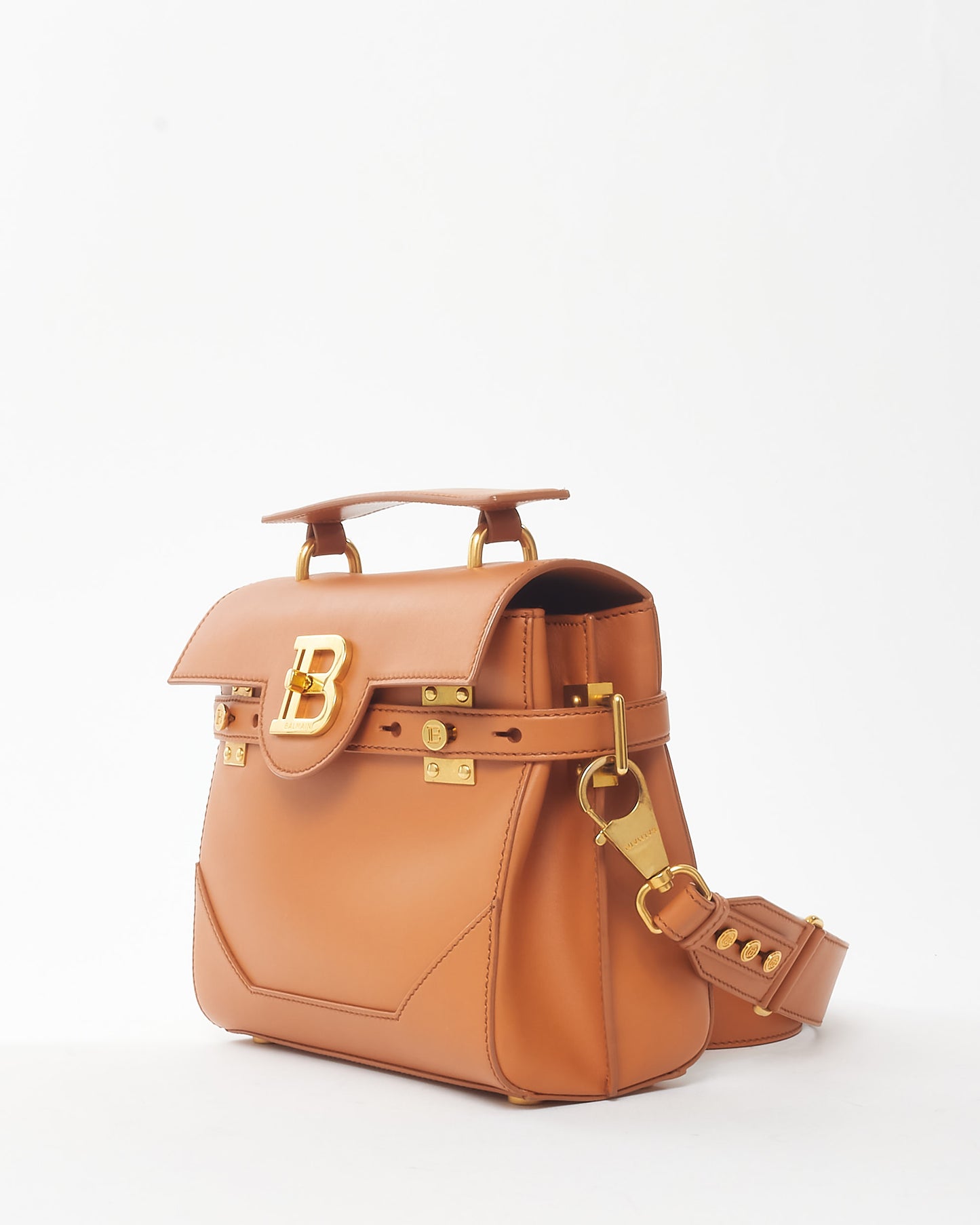 Balmain Brown Leather B-Buzz 23 Top Handle Bag