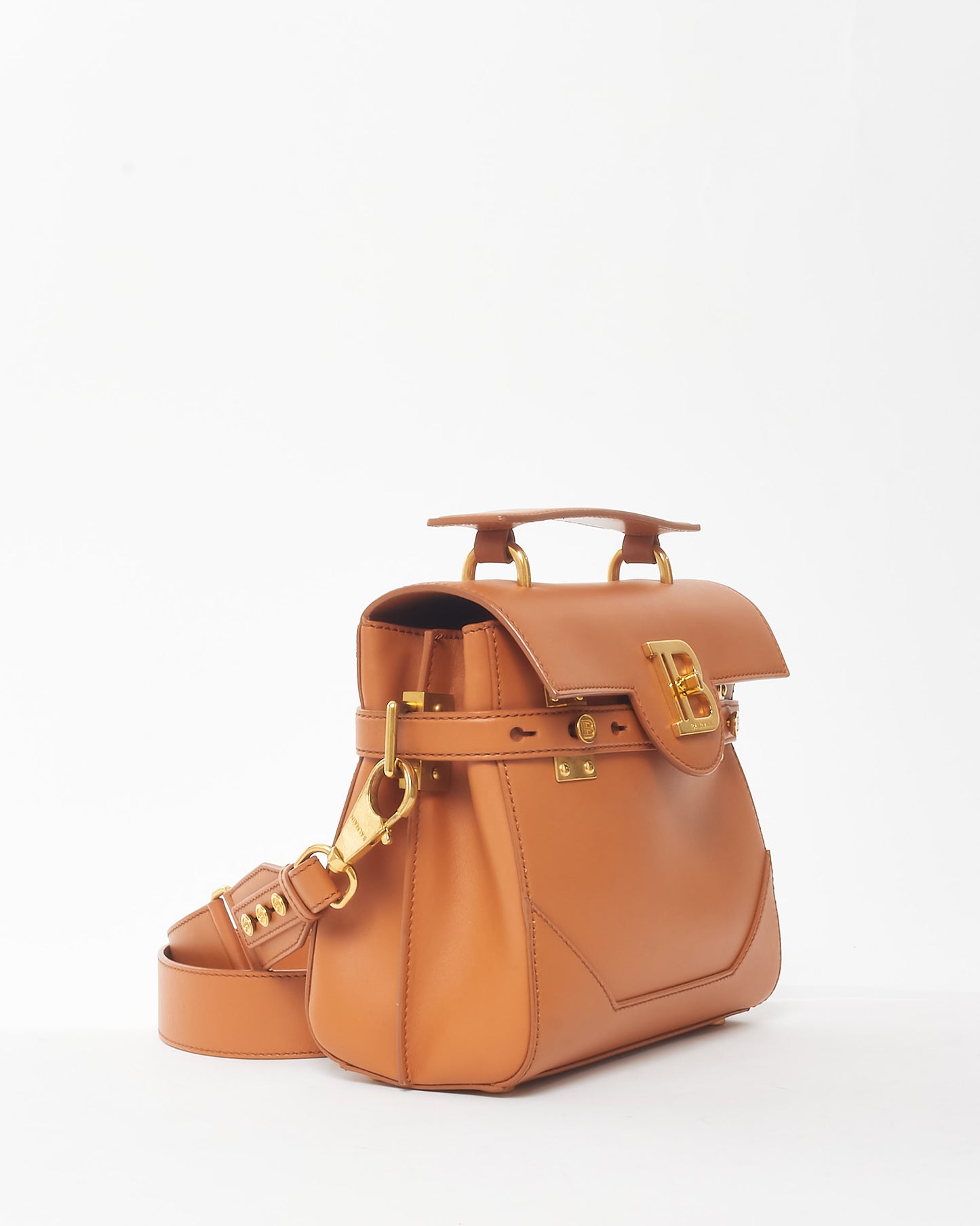 Balmain Brown Leather B-Buzz 23 Top Handle Bag