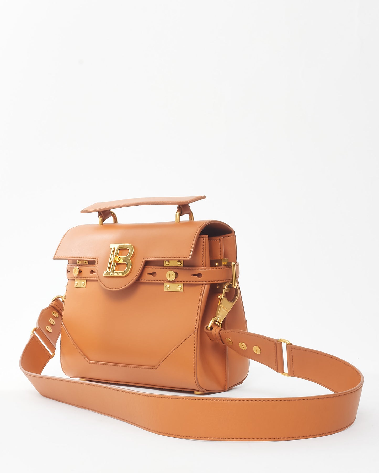 Balmain Brown Leather B-Buzz 23 Top Handle Bag