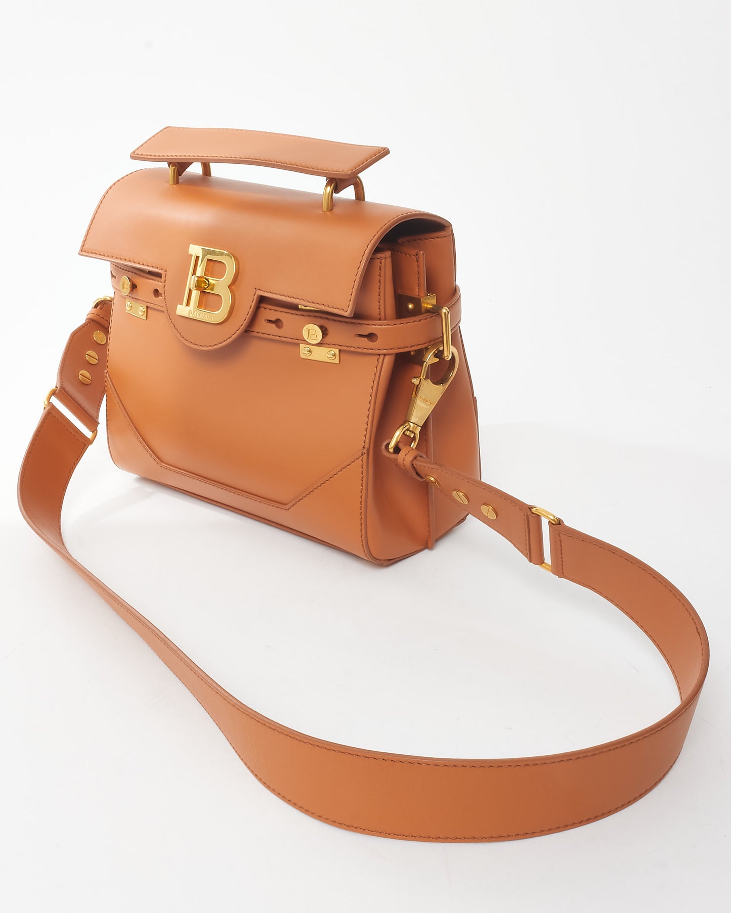 Balmain Brown Leather B-Buzz 23 Top Handle Bag