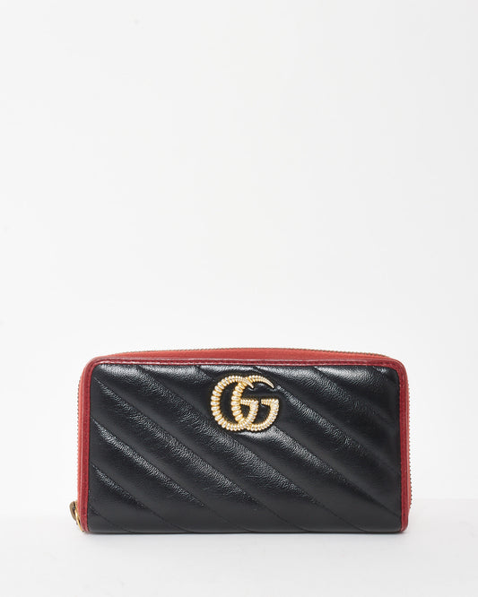 Gucci Black Leather & Red Diagonal Torchon GG Long Zip Wallet