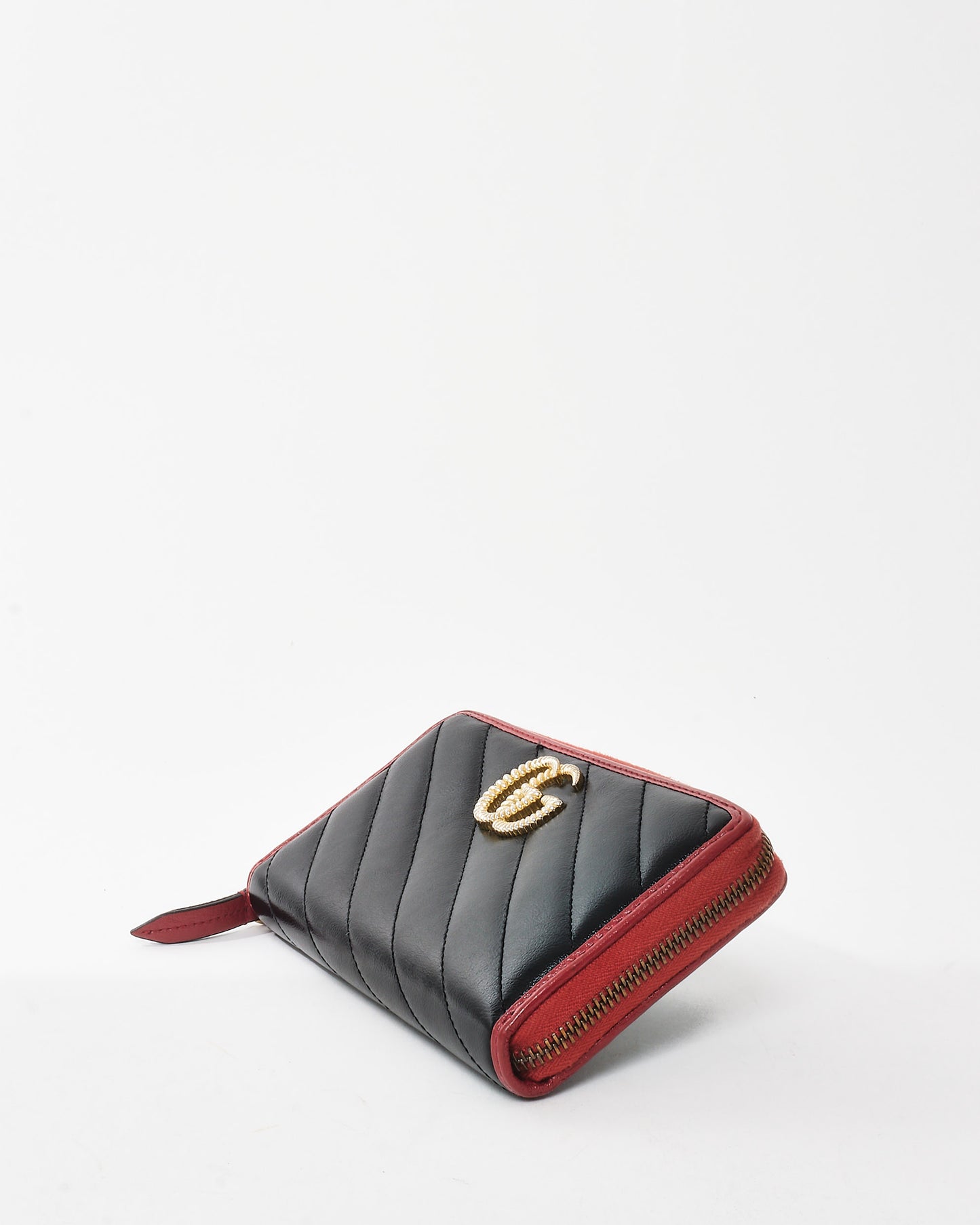 Gucci Black Leather & Red Diagonal Torchon GG Long Zip Wallet