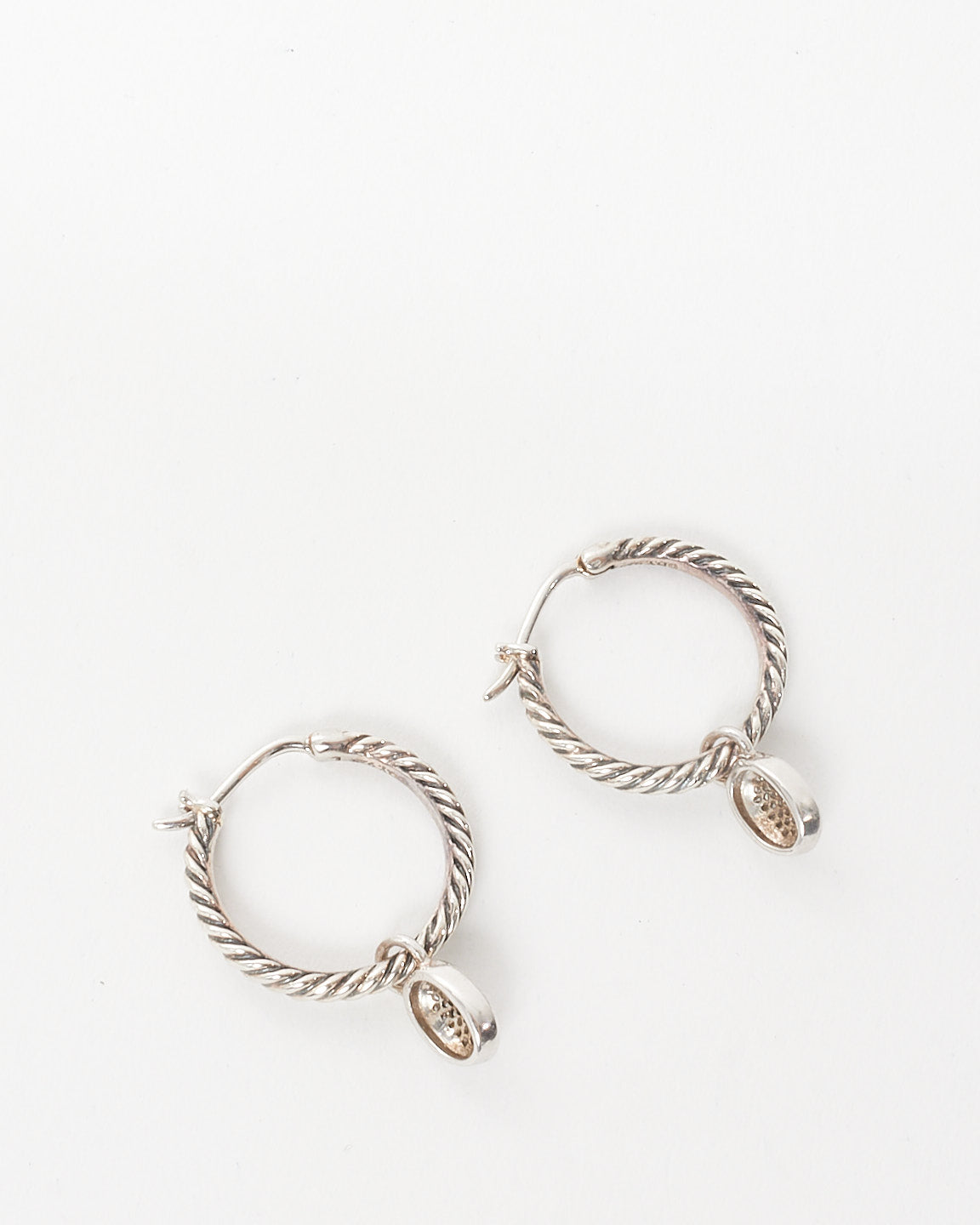 David Yurman Twisted Cable & Oval Pavé Pendant Hoop Earrings