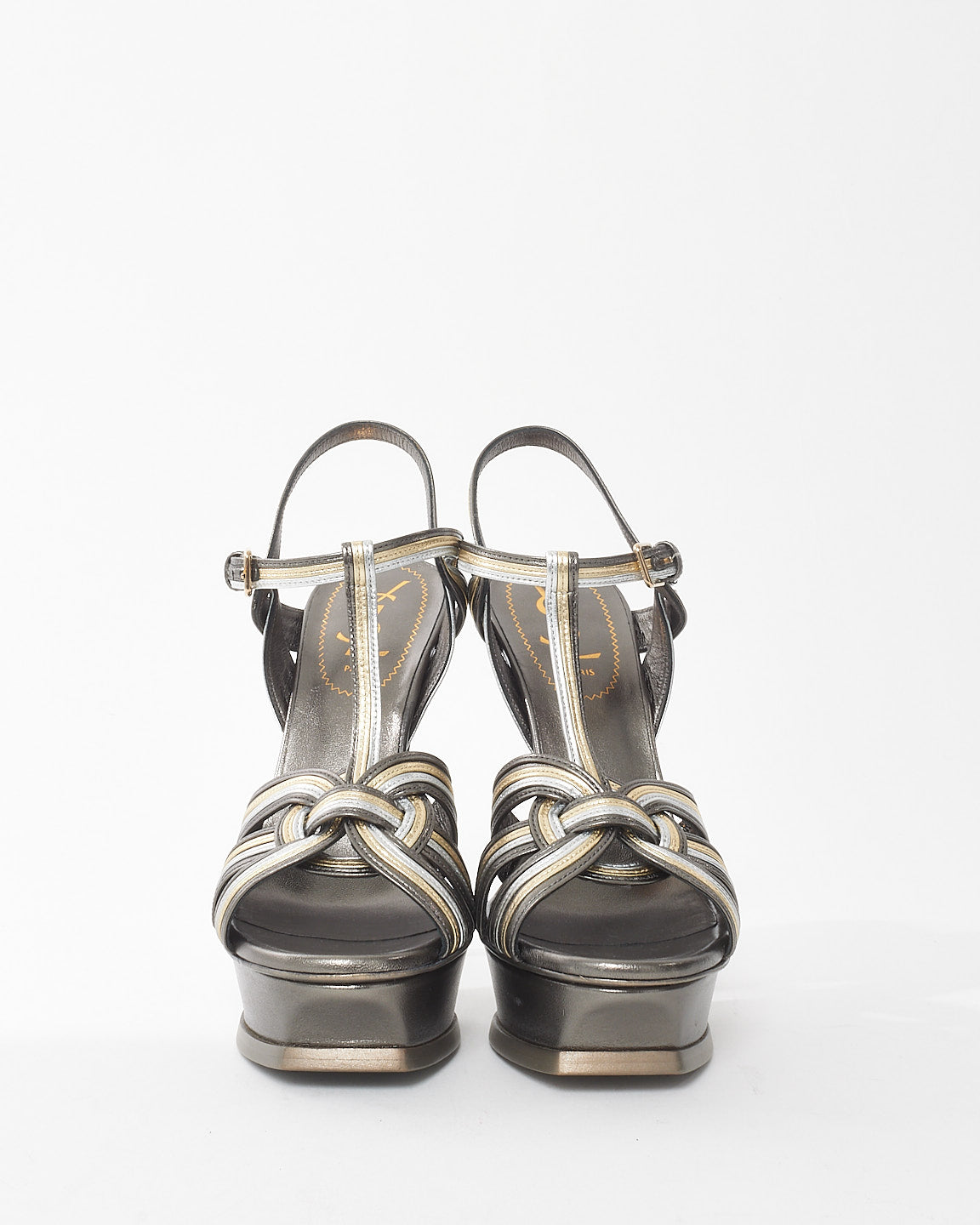 Saint Laurent Metallic Silver Tribute Sandals - 37.5