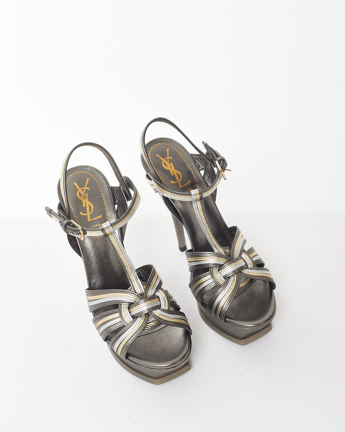 Saint Laurent Metallic Silver Tribute Sandals - 37.5