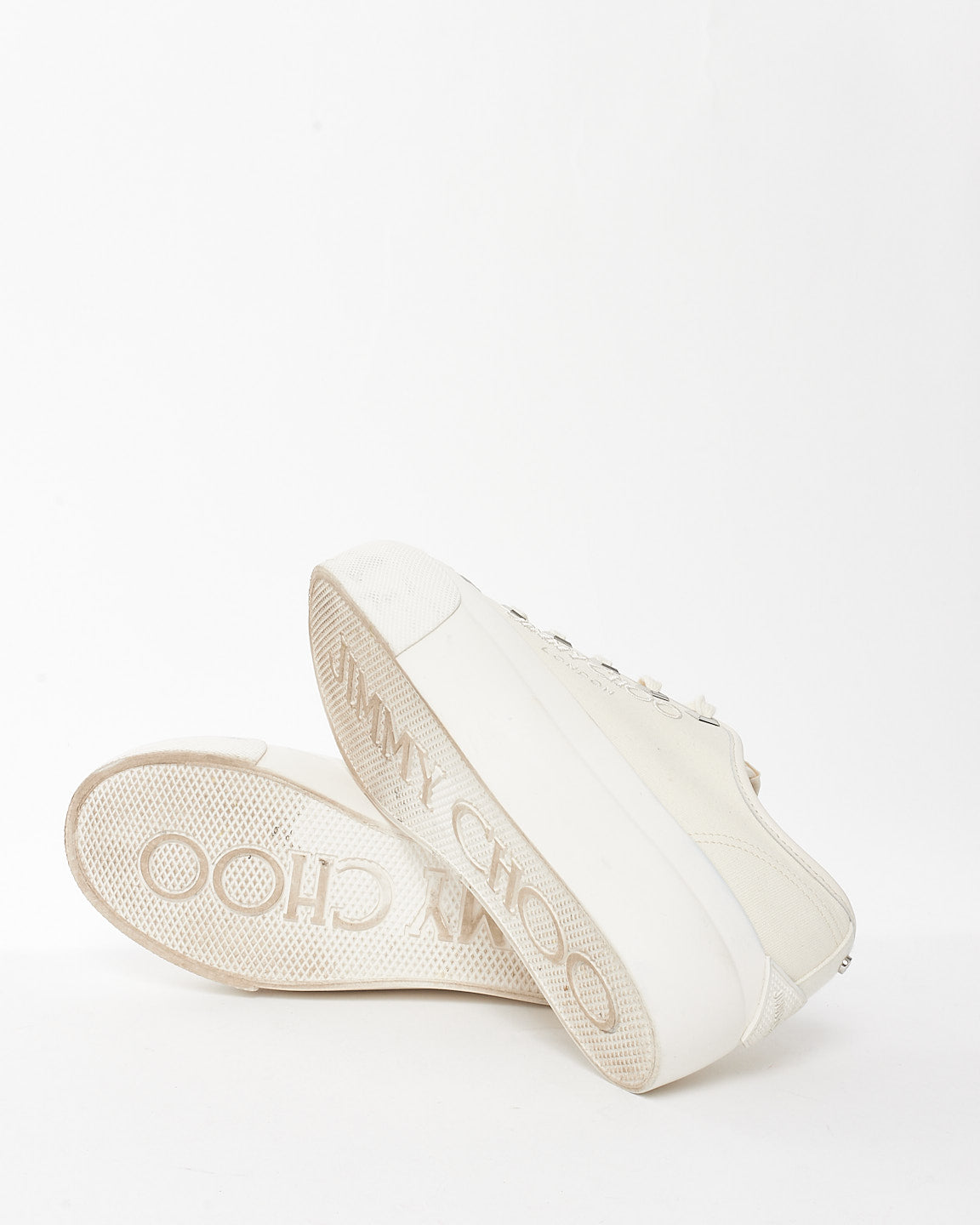 Jimmy Choo White Canvas Logo Sneakers - 38