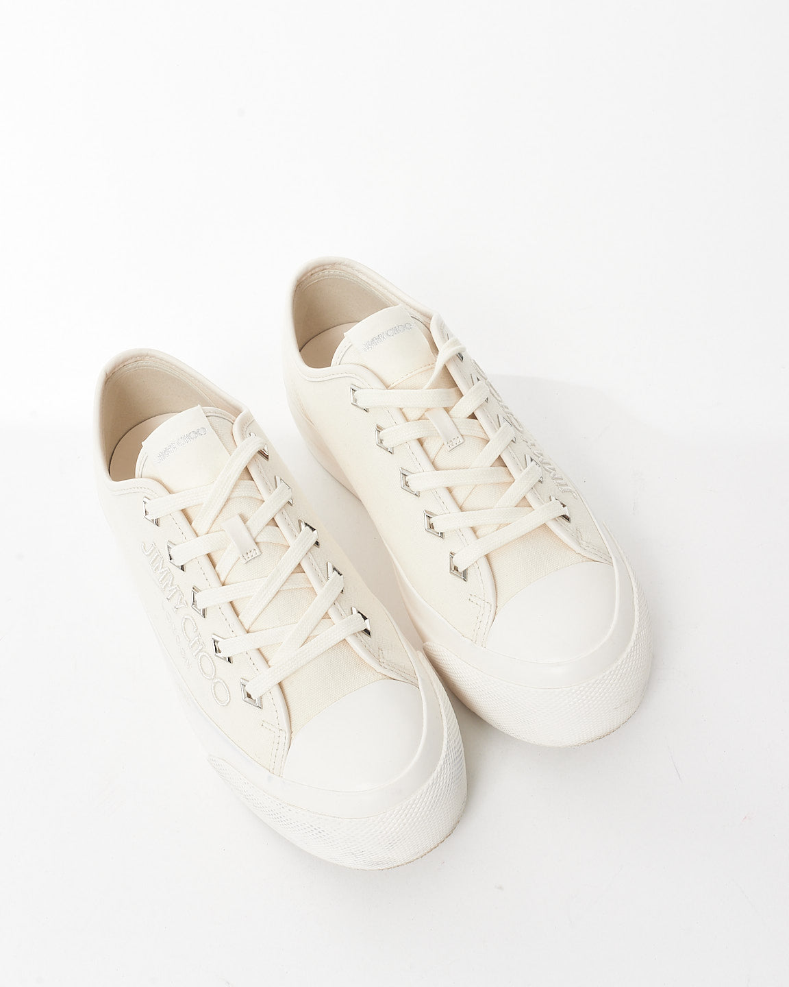 Jimmy Choo White Canvas Logo Sneakers - 38