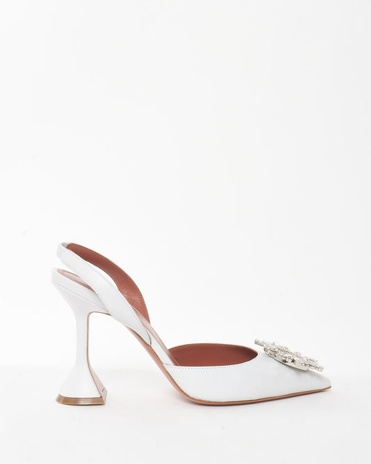 Amina Muaddi White Leather Begum Slingback Pumps - 38.5