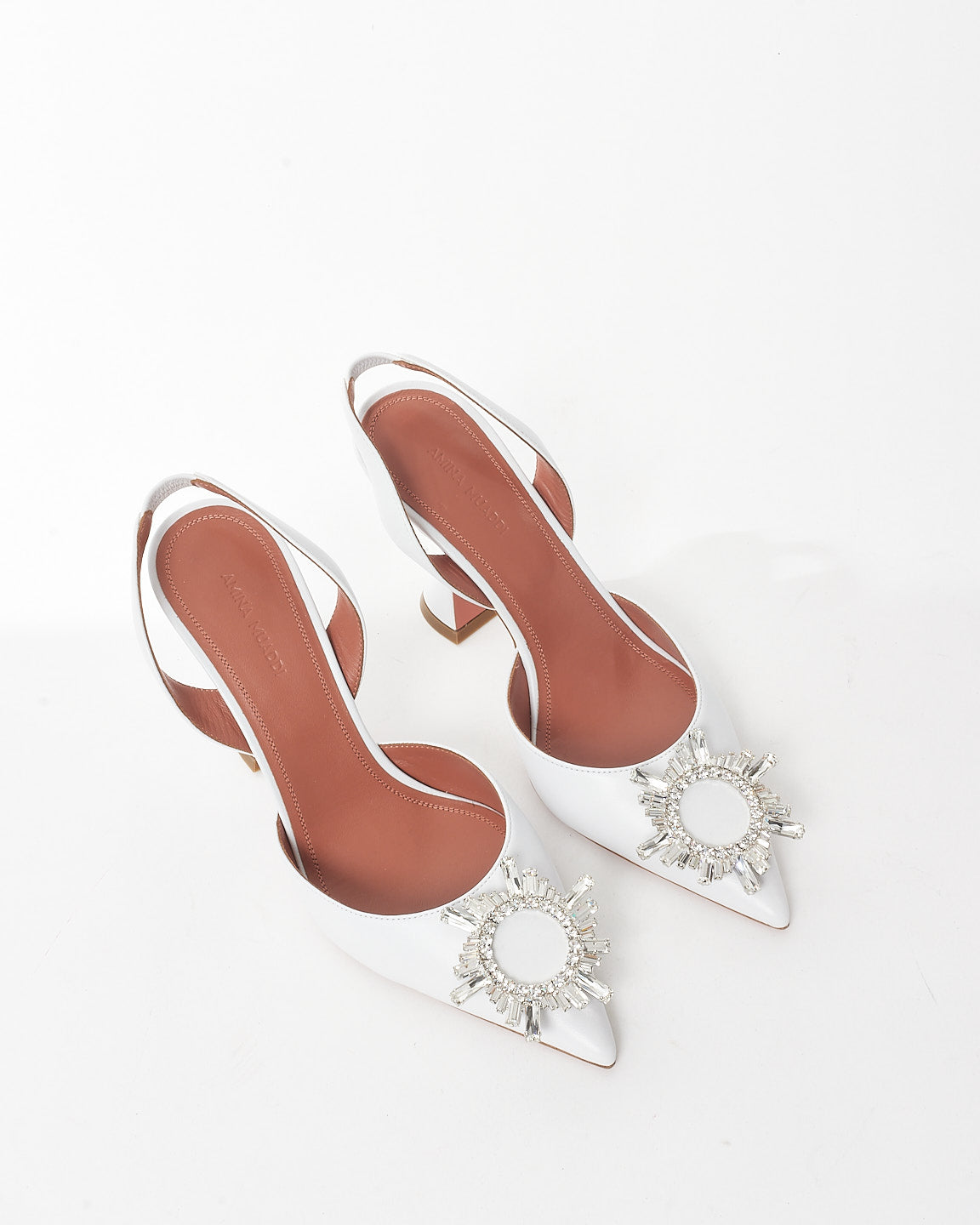 Amina Muaddi White Leather Begum Slingback Pumps - 38.5