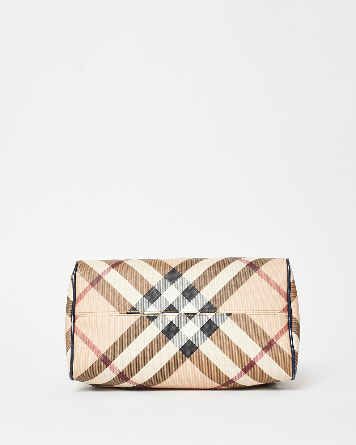 Burberry Coated Canvas Plaid & Navy Boston Bag