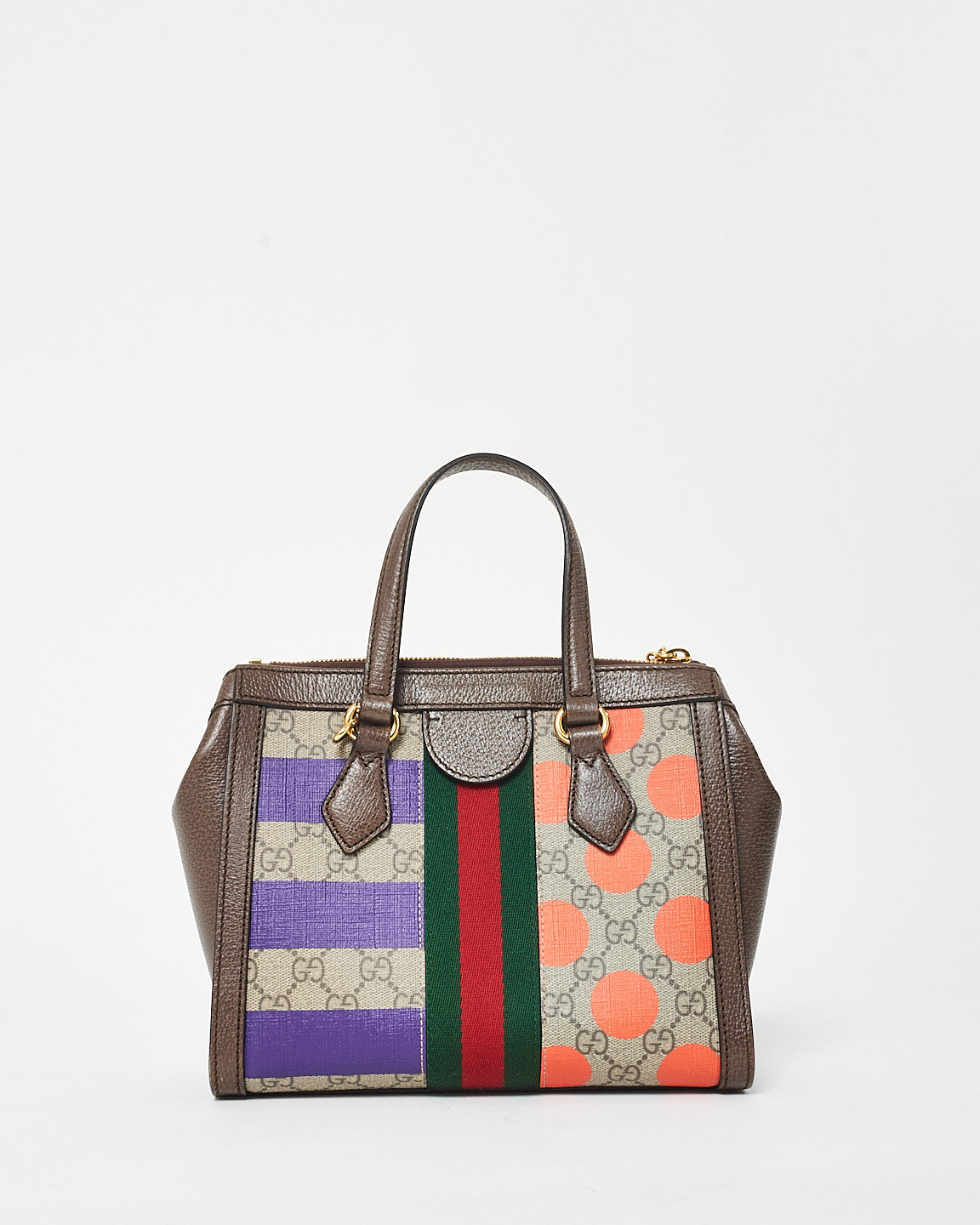 Gucci Monogram Coated Canvas W/ Purple & Orange Small GG Ophidia Tote Bag